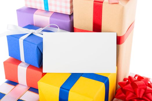 Greeting card on a gift boxes