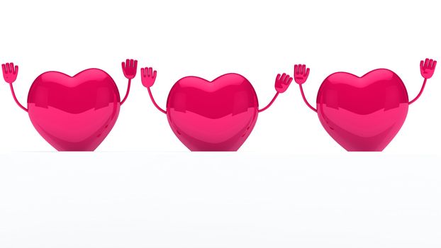 glossy pink valentine hearts wave behind wall