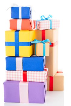 Gift boxes isolated on white background with reflection