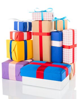Gift boxes isolated on white background with reflection