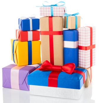 Gift boxes isolated on white background with reflection