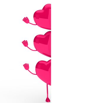 glossy pink valentine hearts wave behind wall
