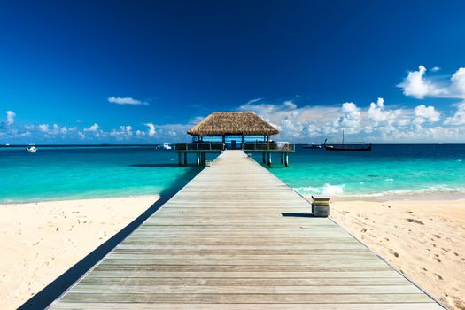 Beautiful beach with jetty at Maldives