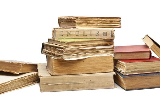 Antique old books on white