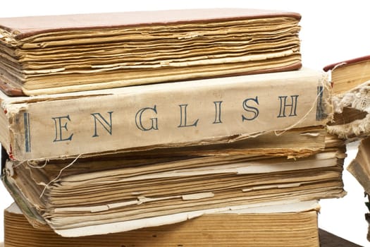 Antique old books on white