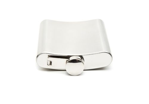 front view of metallic flask on white background