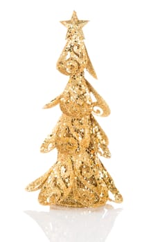 Decorative golden christmas pine tree isolated on white