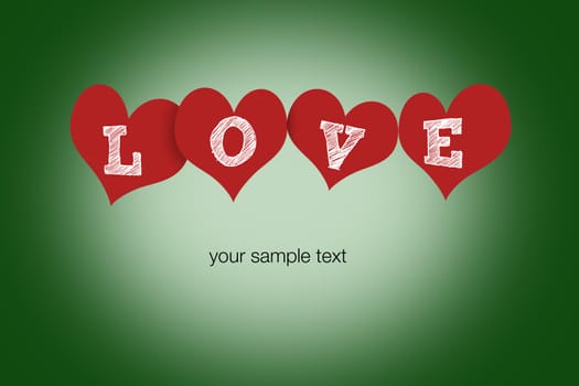 hearts  with text "love" with sample text