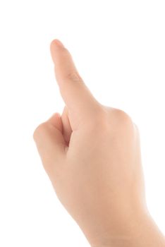 Children's finger pointing isolated on white background