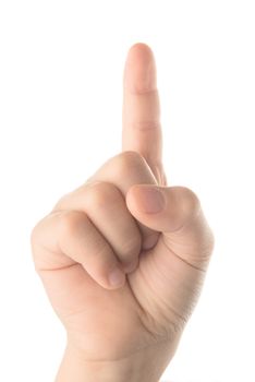 Children's finger pointing isolated on white background