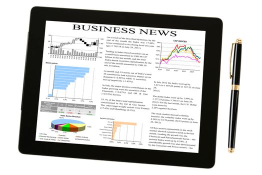 digital tablet with business news on screen