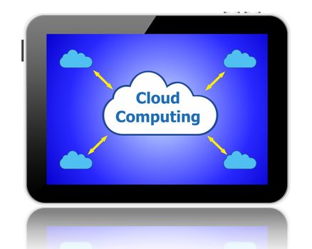Cloud computing concept on a tablet pc screen