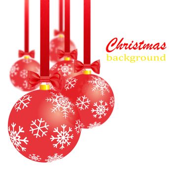 Transparent red christmas decorations, bows and ribbons