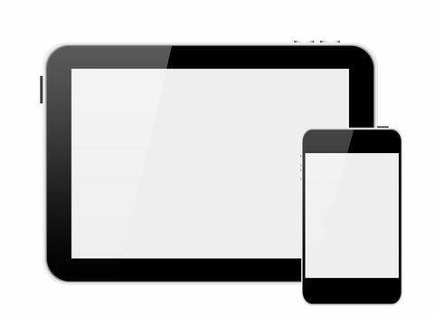 Illustration of smartphone and tablet pc with blank screen