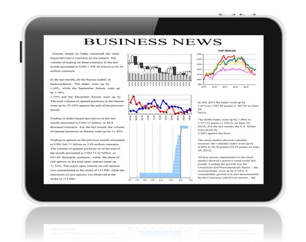 Illustration of tablet pc with business news on screen.