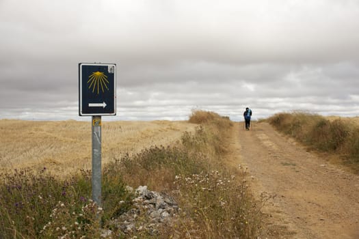 Pilgrim, Way to St. James in Spanish countryside