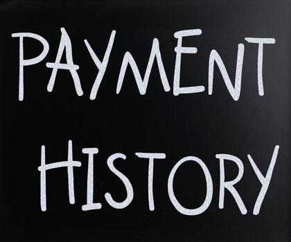 "Payment history" handwritten with white chalk on a blackboard