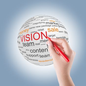 Hand write vision word on a globe
