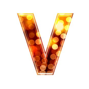 3d letter with glowing lights texture - V