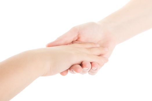 Hands of child and him mother