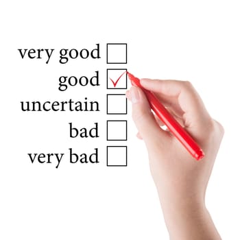 Hand with red marker draws good in checkbox