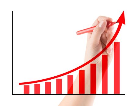 Hand drawing red arrow and graph