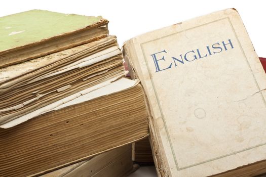 Antique old books on white