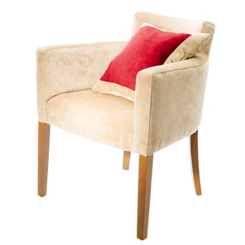 Armchair with red pillow isolated on white background