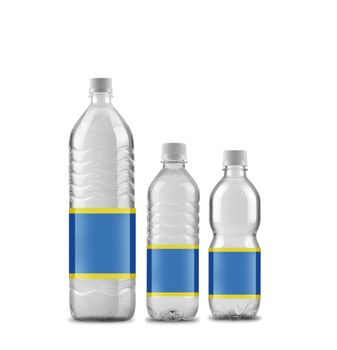 Bottled water in 5 sizes isolated