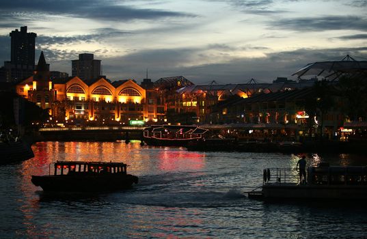 The Singapore horizon in twilight on a background of the drama sky