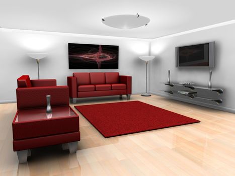 3d render of fully equiped living room