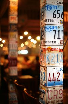 License plates of automobiles as design of restaurant