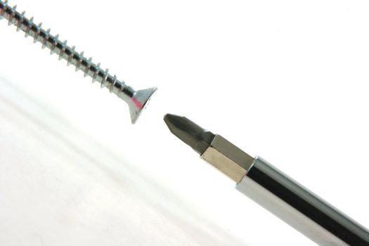 harware tools screw and screwdriver  in white background
