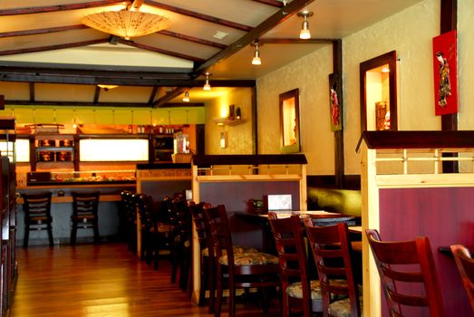 Interior of a empty modern japanese restaurant