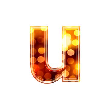3d letter with glowing lights texture - u