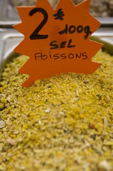 Salt fish with price in a street market