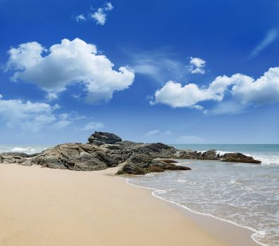 beautiful stones in the waves on ocean coast