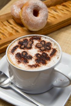 cappuccino with donuts and strudel