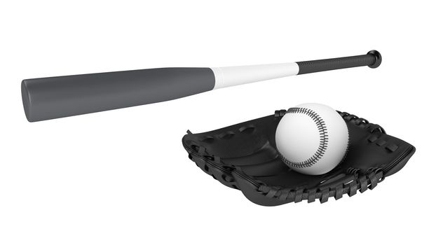 Baseball bat and glove isolated on white background