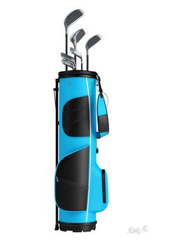 Blue bag with golf clubs isolated on white background