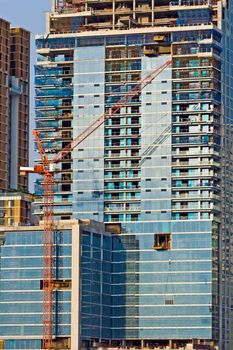 Closeup of Skyscraper Office Tower Under Construction in Bangkok Thailand