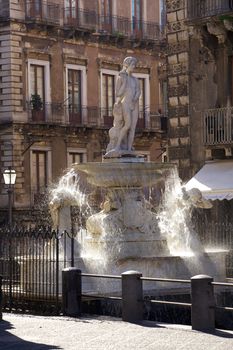The fountain of Amenano in the city of Catania