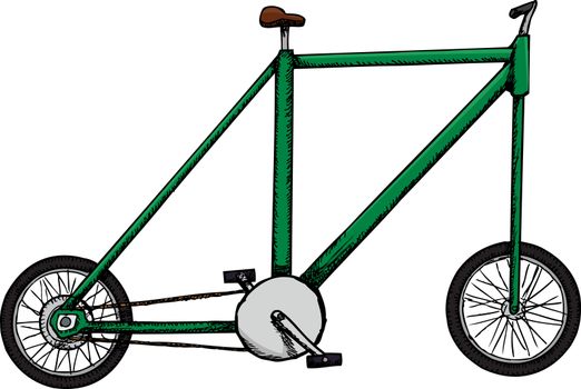 Caricature of a bicycle with very small wheels, set and handlebars