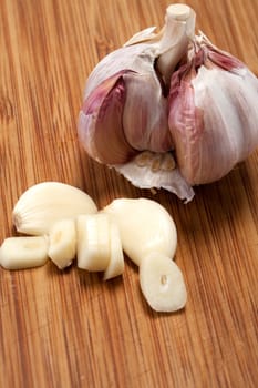 Garlic on the wooden table 