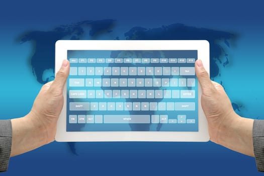 Business Hands Hold Technology Virtual Keyboard Interface