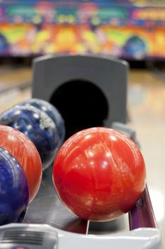 Closeup photo of bowling balls. Shallow focus.