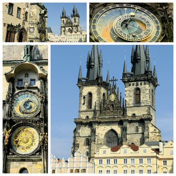 View of Old Town Square with its dominant Church of Our Lady before Tyn. It is the most remarkable Gothic church with a Baroque interior in Prague.