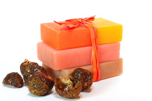 Handmade Soap and soap nuts close up. Spa products