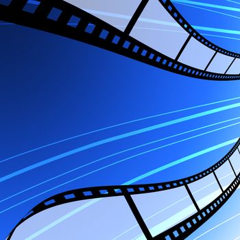 Blank film strip flying background, Film industry concept