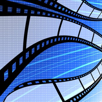 Flying blank film strip with digit background, Film industry concept